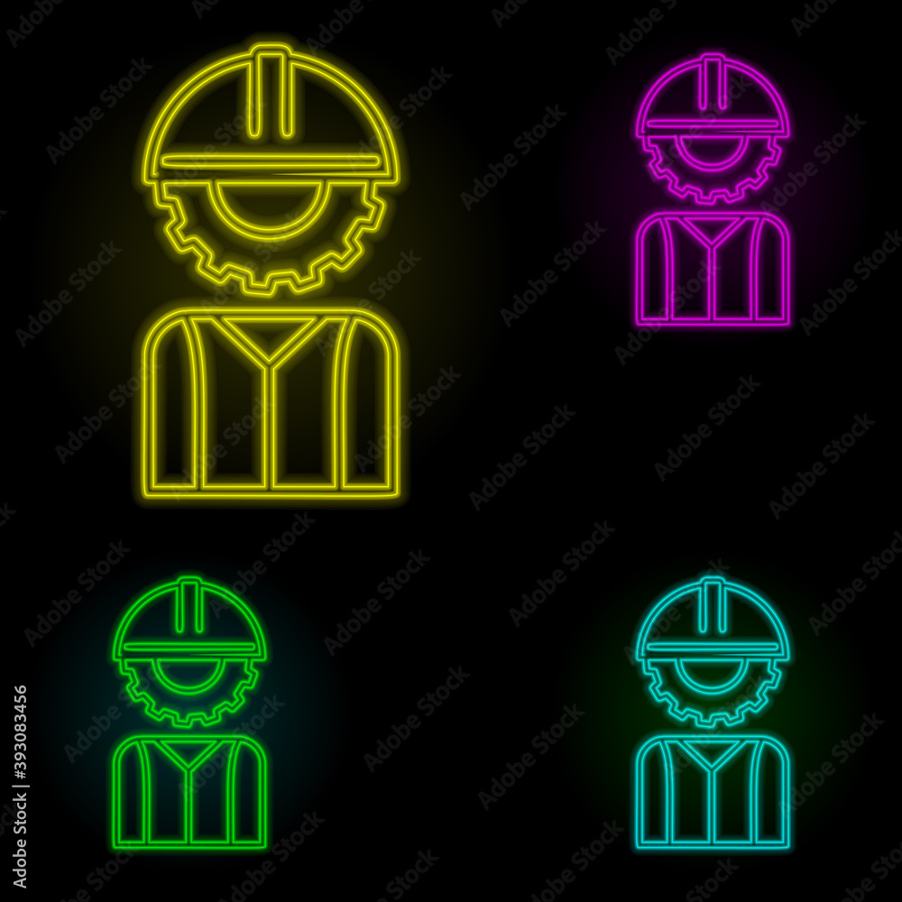 Poster human head mechanism neon color set icon. simple thin line, outline vector of automation icons for u