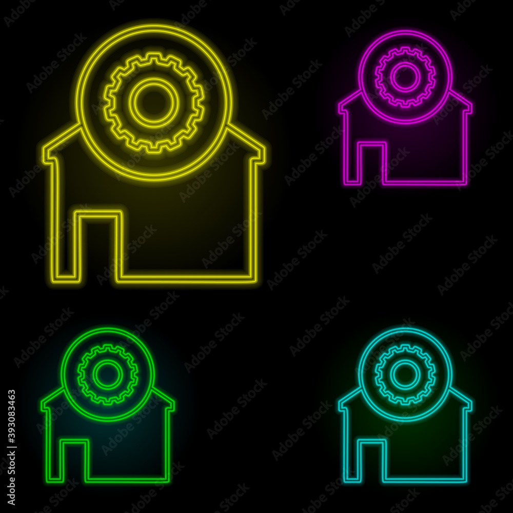 Poster gear sign house neon color set icon. simple thin line, outline vector of automation icons for ui and