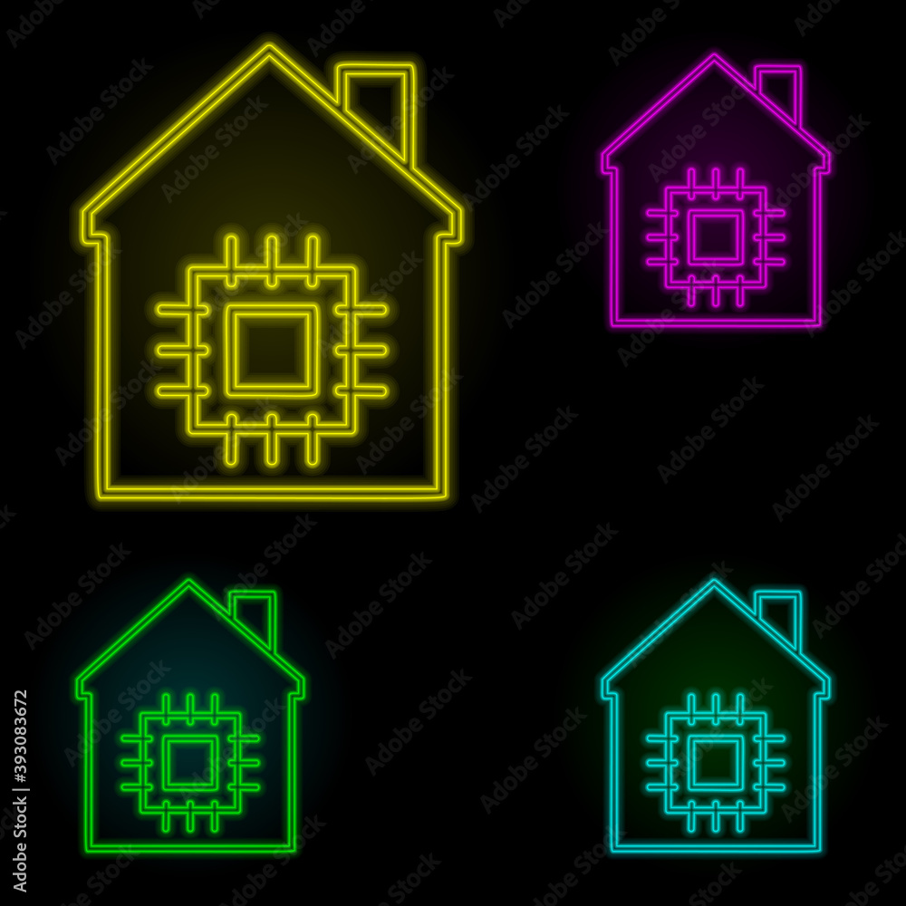 Poster smart house neon color set icon. simple thin line, outline vector of automation icons for ui and ux,