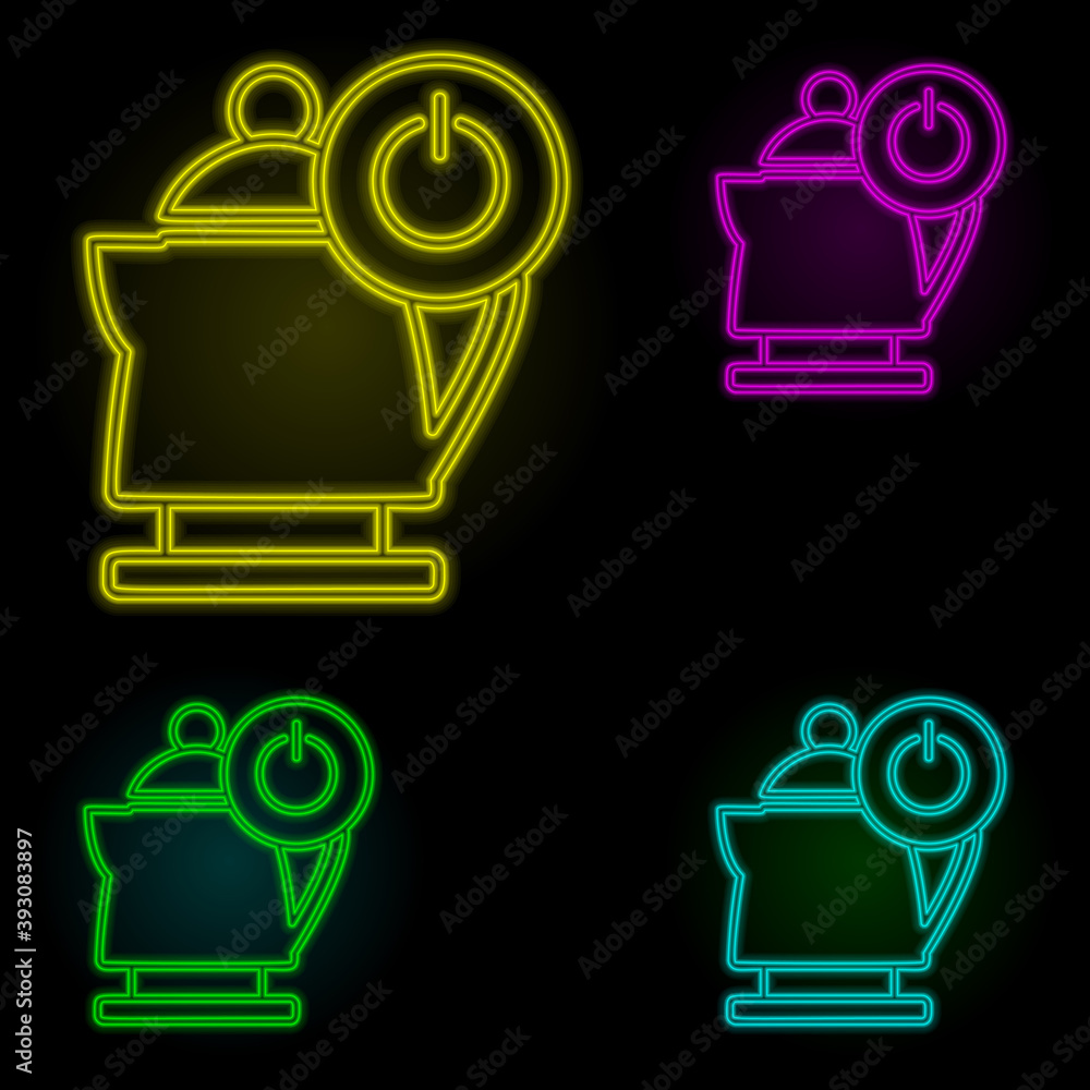 Poster the inclusion of an electric kettle neon color set icon. simple thin line, outline vector of automat