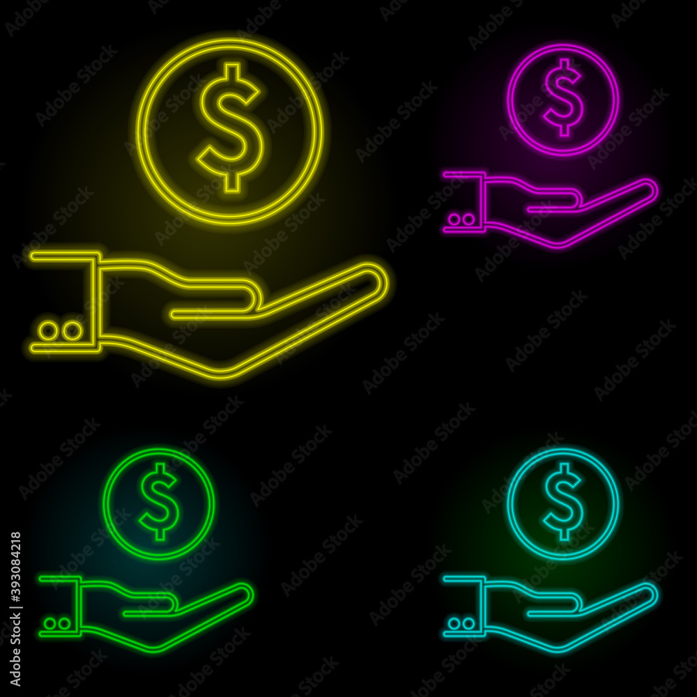 Poster hand, money, dollar icon neon color set icon. simple thin line, outline vector of business icons for