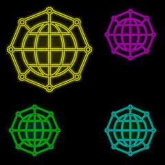 world, global, network icon neon color set icon. Simple thin line, outline vector of business icons for ui and ux, website or mobile application