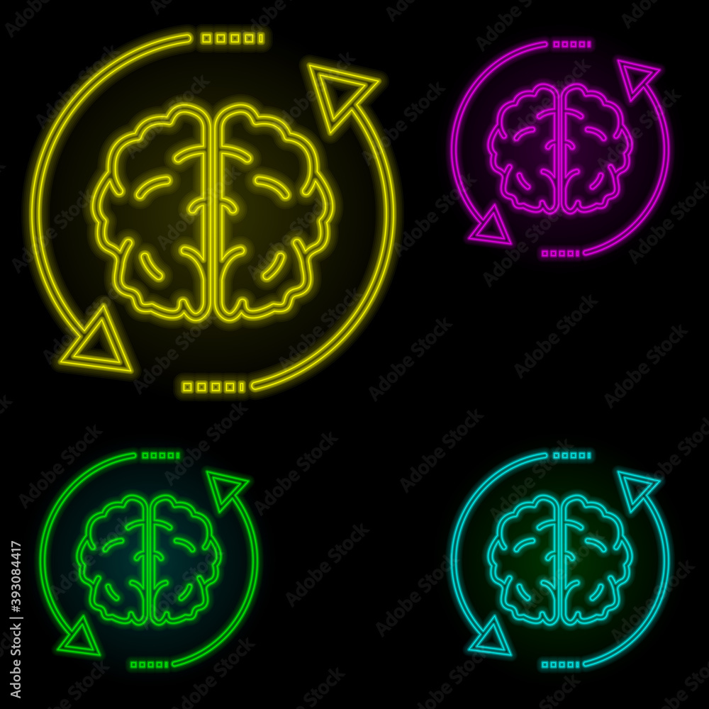 Poster brain, arrow, inspiring change icon neon color set icon. simple thin line, outline vector of busines