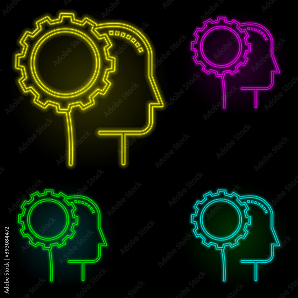 Poster had, gear, settings icon neon color set icon. simple thin line, outline vector of business icons for