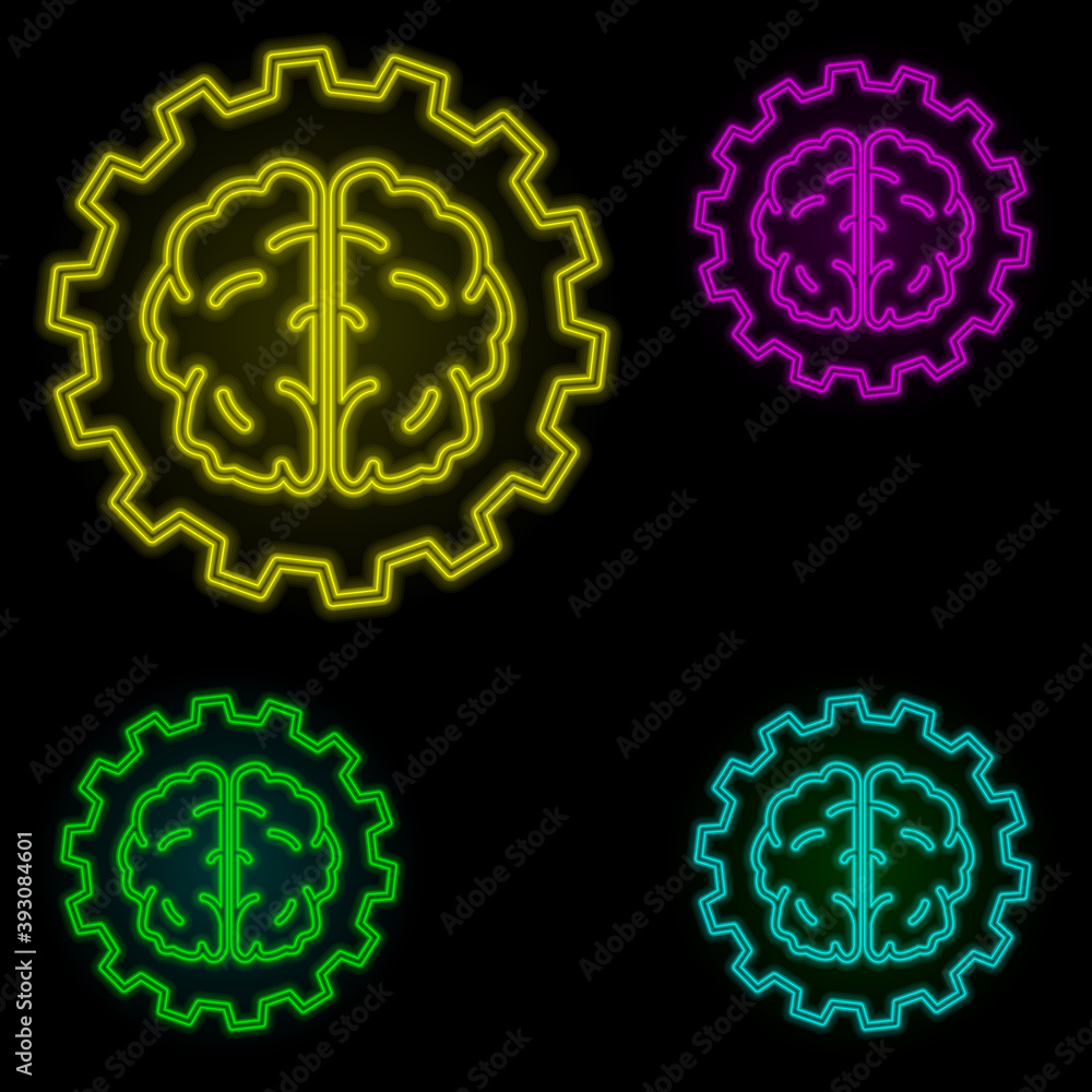 Poster gear, brain, settings icon neon color set icon. simple thin line, outline vector of business icons f
