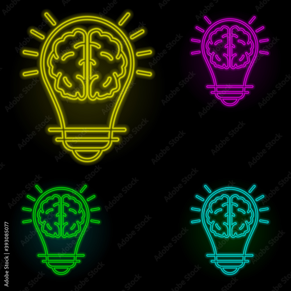 Poster bulb, brain, creative icon neon color set icon. simple thin line, outline vector of business icons f