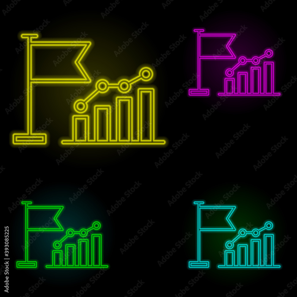 Poster flag, chart icon neon color set icon. simple thin line, outline vector of business icons for ui and 
