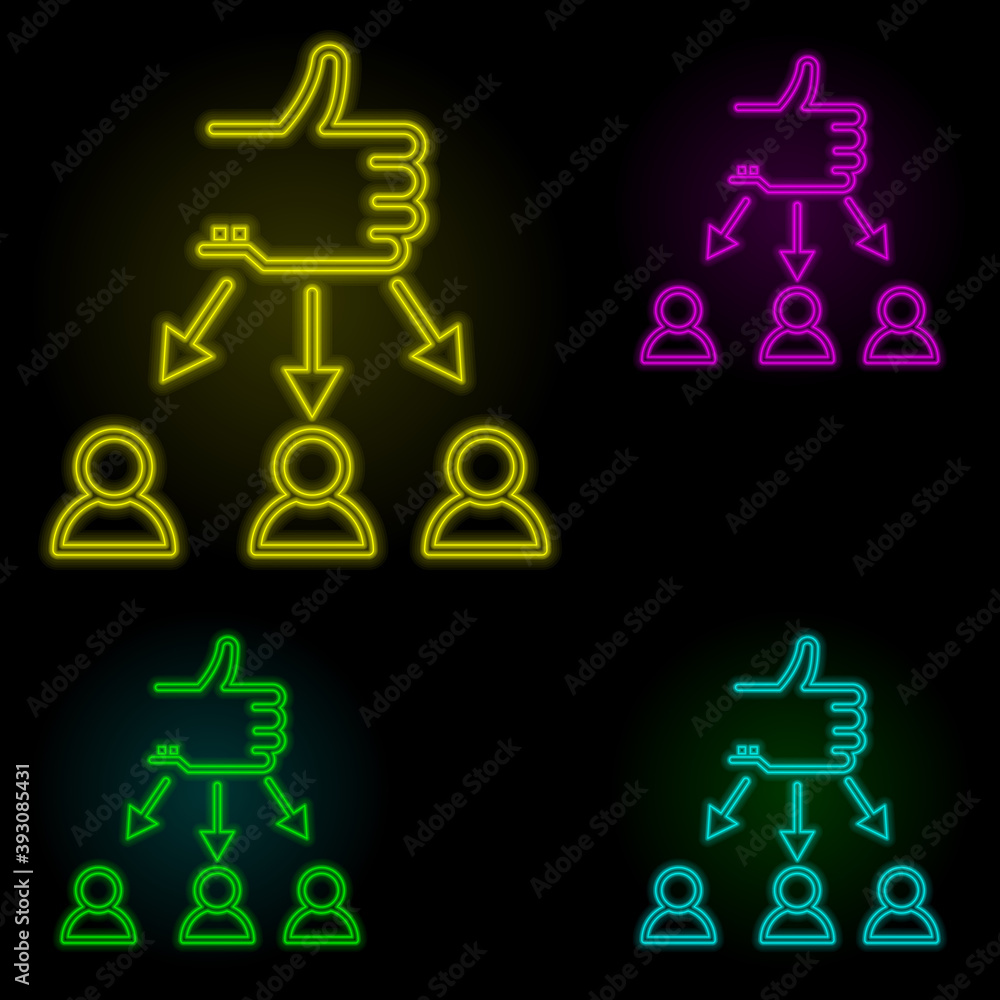 Poster like, team icon neon color set icon. simple thin line, outline vector of business icons for ui and u
