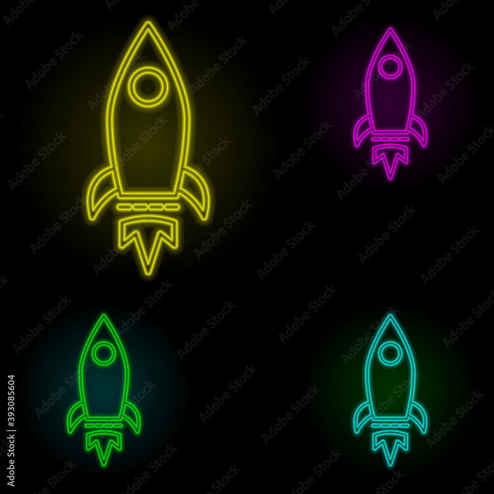 Poster rocket, startup icon neon color set icon. simple thin line, outline vector of business icons for ui 
