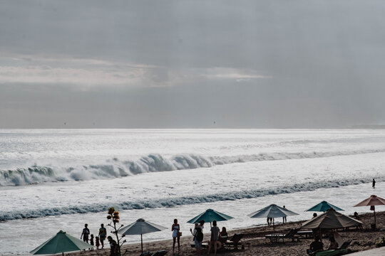 the view of Seminyak Beach in Bali Indonesia at the afternoon