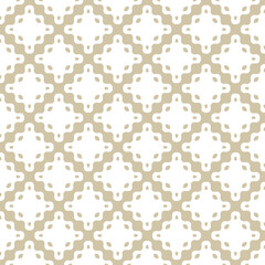 Abstract wavy seamless pattern. Simple golden vector texture with curved shapes, mesh, net, weave. Stylish gold and white geometrical background. Repeat design for decoration, print, textile, wrapping