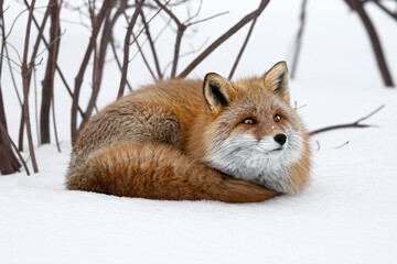 キタキツネ 冬 雪の中 北海道	