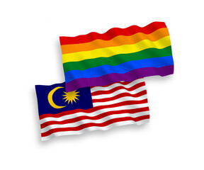 Flags of Rainbow gay pride and Malaysia on a white background