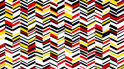 Colorful geometric abstract striped textured pattern. Simple lined red, yellow, black and white colors modern trendy pattern, minimalist lines design ornamental mosaic vector background