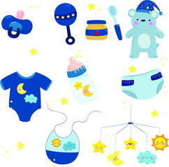  blue collection baby elements with yellow details.