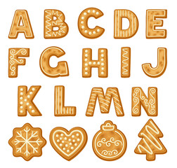 Freshly Baked Cookie Alphabet as Merry Christmas Symbol Vector Set