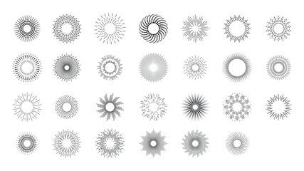Set Abstract Collection Starburst Black Line Doodle Spark Design Elements Vector