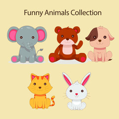 cute collection of hand drawn animals. set of cute animals