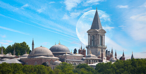 Topkapi Palace with full moon - Istanbul Turkey "Elements of this image furnished by NASA " 