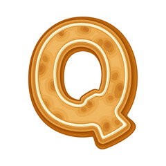 English Letter Q as Baked Cookie with Sugar Glaze Vector Illustration