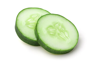 Sliced cucumbers on a white background,with clipping path.