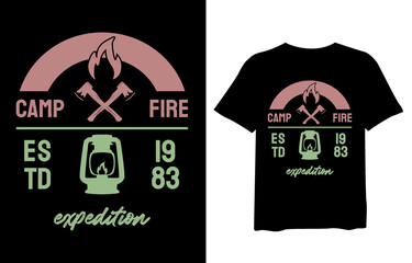 Camp fire expedition, typography graphics for slogan t-shirt. Outdoor adventure print for apparel, t-shirt design. Vector illustration.