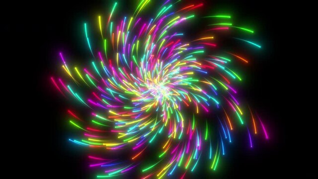 Rainbow. Colorful light beams spread circular motion background.