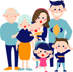 Hand drawn family portrait. family with children