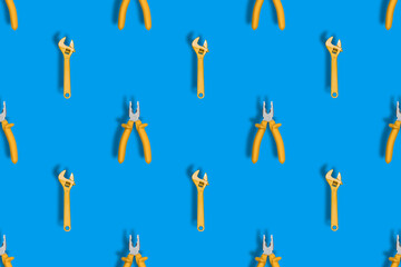 Tools seamless pattern. Background from Wrench and pliers with rubber pads.