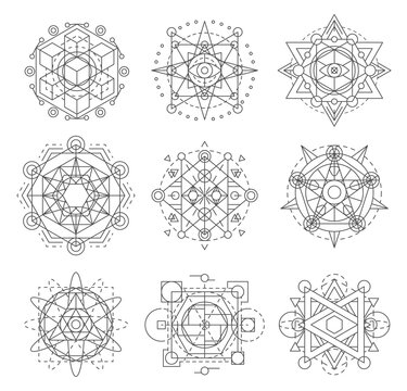 Sacred Geometry Symbols, Esoteric Astrology Vector Signs