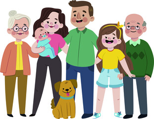 Hand drawn smiling family portrait. family with children