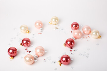 Christmas background Christmas balls frame on white background