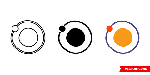 Planet and satellite icon of 3 types color, black and white, outline. Isolated vector sign symbol.