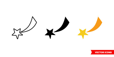Shooting star icon of 3 types color, black and white, outline. Isolated vector sign symbol.