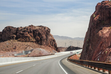 Winding highway in the middle of the Arizona desert near the Hoover Dam
