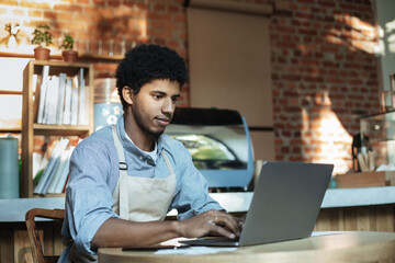 Man owner working and checking email on computer