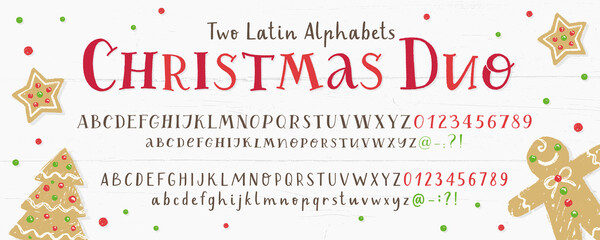 Vector set of two hand drawn latin alphabets in christmas design - 393092892