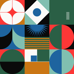 Bauhaus Inspired Artwork Pattern Design Made With Abstract Vector Geometric Shapes