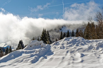 Fototapeta na wymiar Paysage de montagne enneigé par une journée ensoleillée d'hiver