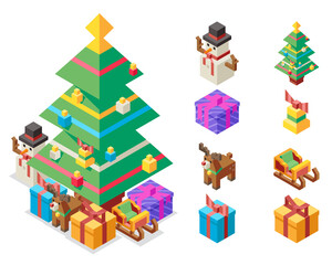 Isometric christmas tree new year vector illustration