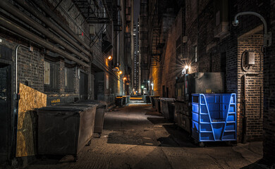 Dark alley at night downtown Chicago