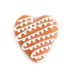 gingersnap cookie in form of heart isolated on white background, top view, close up