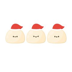 Steamed Bun character. Red bean bun vector. free space for text. Santa hat.