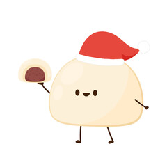 Steamed Bun character. Red bean bun vector. free space for text. Santa hat.