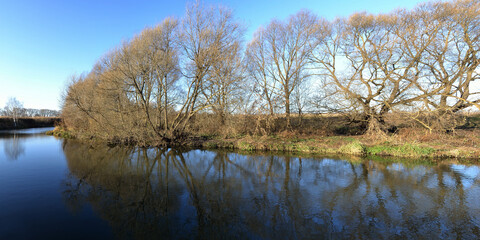 Autumn fishing on the river, beautiful panorama.
