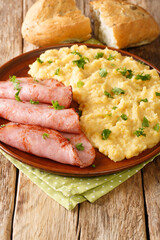 Pease Pudding is an easy, British side dish traditionally serve with ham closeup in the plate on the table. Vertical