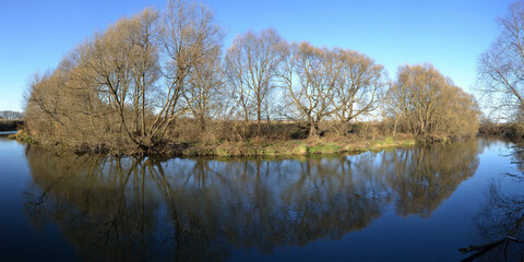 Autumn fishing on the river, beautiful panorama.