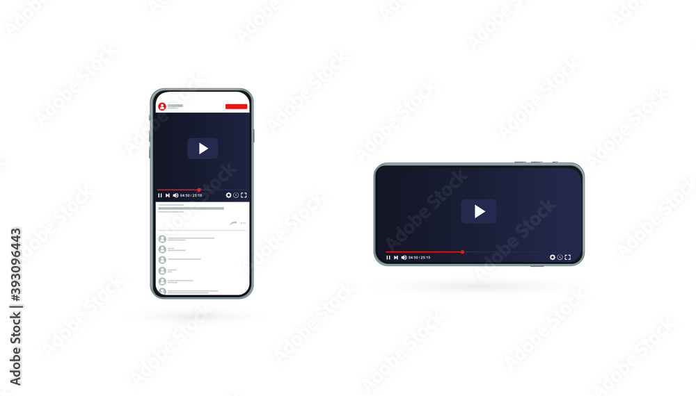 Poster video player design template for web and mobile apps flat style. play video online mock up. subscrib