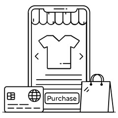 
Mobile shopping app icon, wheelbarrow inside smartphone 
