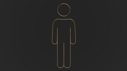 3d render golden human icon on black background